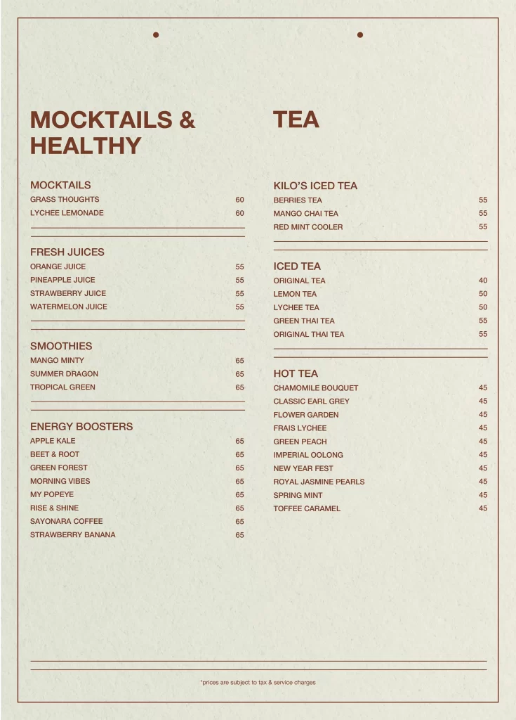 Kilo Jakarta Menu