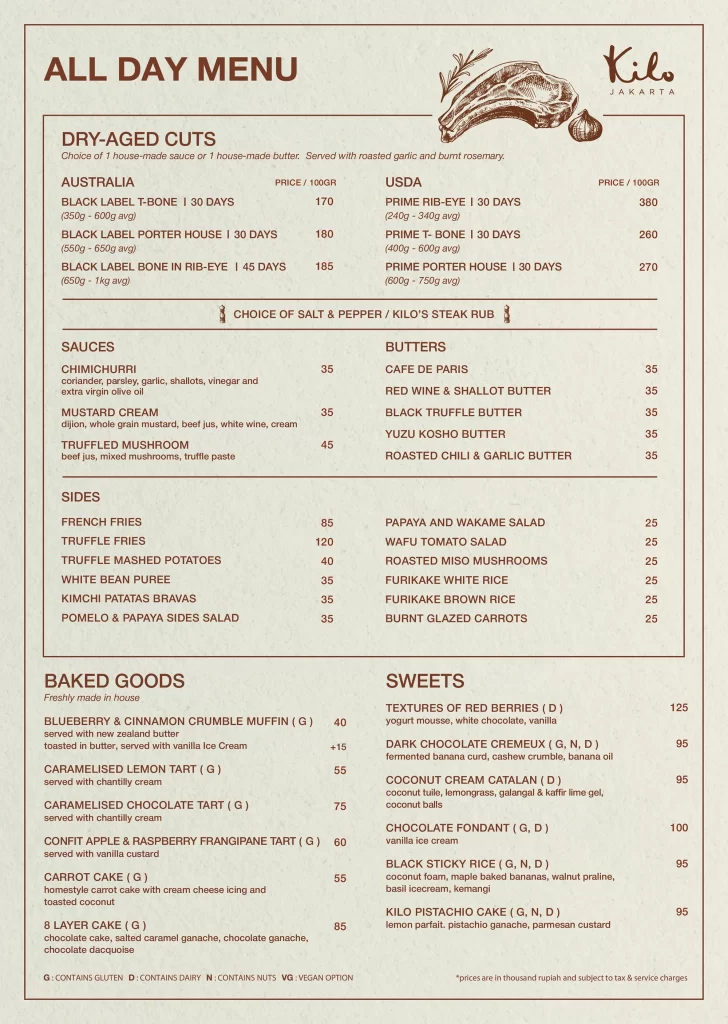 Kilo Jakarta Menu